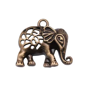 Colgante de elefante calado vintage para creación de joyas DIY, 27x29mm acabado bronce