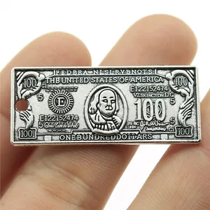 Retro Alloy Antique Silver Money Pendant Vintage Dollar Bill Pattern Charm For DIY Jewelry Making Findings Craft Accessories