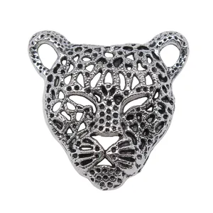 Vintage silver leopard head charm pendant 45x43mm for handmade DIY jewelry making