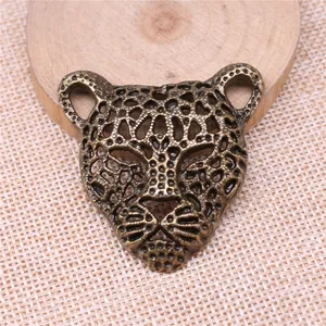 Large vintage leopard head metal charm pendant for DIY handmade jewelry making 45x43mm
