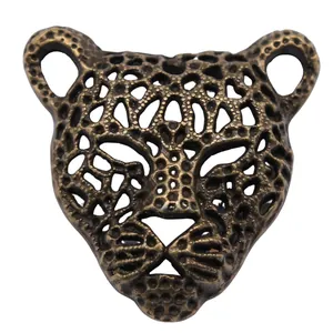 Vintage antique bronze leopard head pendant for DIY jewelry, 45x43mm animal charm
