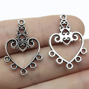 Vintage Alloy Heart Shape Earring Connector Hollow Scroll Pattern DIY Jewelry Finding Pendants For Earring Making