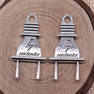 Antique silver electrical plug charms for DIY jewelry, 32x16mm socket style pendants