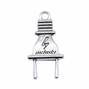 Vintage silver electrical plug charm for DIY jewelry making 32x16mm metal accessory