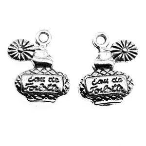 Antique silver perfume bottle charms for DIY jewelry making pendants set of two