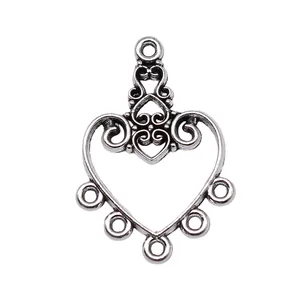Vintage antique silver heart-shaped earring connector for jewelry making, 30x21mm size