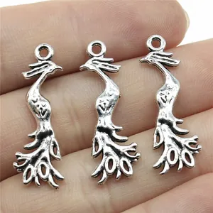 Vintage silver peacock phoenix bird charms pendants for DIY jewelry making 31x11mm set