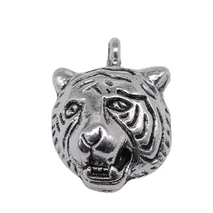 Antique silver tiger head charm pendant for DIY jewelry making accessory 18x13mm size