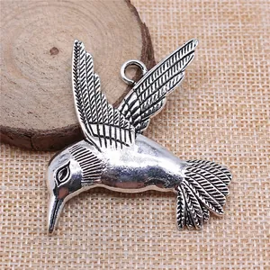 Vintage silver hummingbird pendant charm for DIY jewelry making large bird accessory