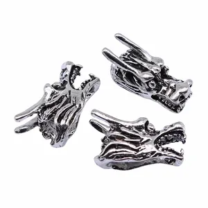 Antique silver 3D dragon head pendants for DIY jewelry making and mythical charms