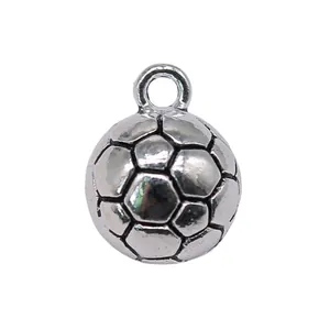 Small antique silver 3D soccer ball charm pendant for DIY sports themed jewelry making