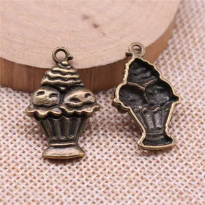 Vintage bronze cupcake and ice cream cone pendant charms for DIY jewelry making 27x18mm