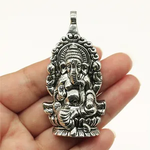 Vintage Lord Ganesha elephant god pendant in antique silver finish, 62x32mm size
