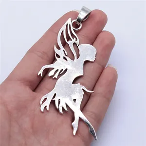 Grand pendentif fée en alliage argent antique pour création bijoux DIY, taille 91x42mm