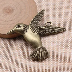 Vintage bronze hummingbird pendant DIY jewelry accessory 68x61mm large bird charm