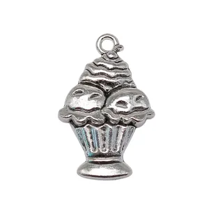 Vintage silver cupcake ice cream sundae charm pendant for DIY necklace bracelet making