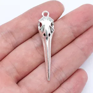 Pendentif crâne d'oiseau gothique en argent pour la fabrication de bijoux DIY