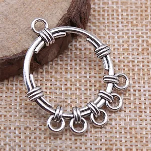 Antique silver round earring connector with 6 loops for DIY jewelry making crafts