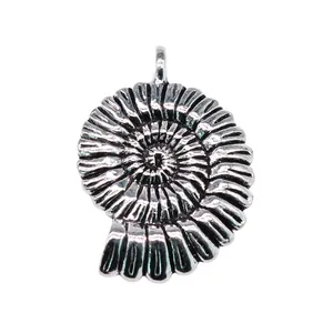 Pendentif fossile ammonite argenté pour la fabrication de bijoux DIY 36x27mm