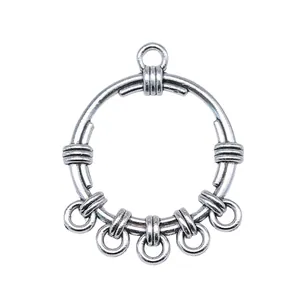 Antique silver circular jewelry connector charm with multiple loops for DIY earring making