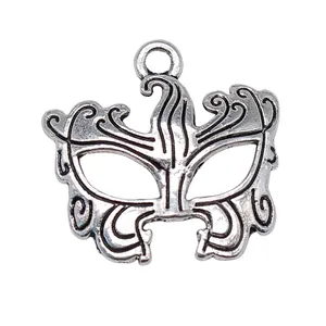 Colgante de máscara de aleación plata antigua 21x22mm para joyería DIY artesanal