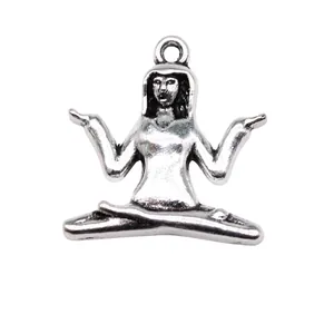 Antique silver yoga charm pendant for DIY meditation jewelry making.