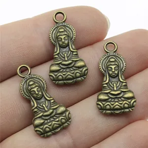 Vintage Antik-Bronze Guanyin Buddha Charme Anhänger für DIY Schmuckherstellung 26x13mm