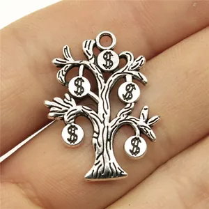 Retro Alloy Money Tree Pendants For DIY Jewelry Making Antique Gold Silver Dollar Sign Charms For Necklaces Bracelets Accessories