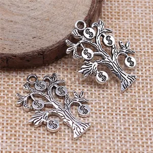 Antique silver money tree charms with dollar sign pendants for DIY jewelry making