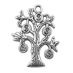 Antique silver alloy money tree pendant with dollar sign charms for DIY jewelry