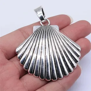 Antique Silver Metal Large Scallop Shell Pendant Ocean Animal Charms For DIY Jewelry Making Handicraft Necklace Accessory