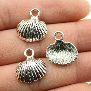 Antique silver shell charms for DIY jewelry making, ocean animal scallop pendants