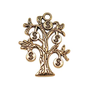 Antique bronze money tree alloy pendant charm with dollar sign fruits for DIY jewelry making