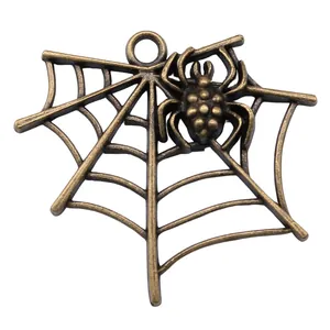 Antique bronze spider on web pendant for DIY jewelry making, 47x42mm metal charm