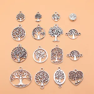 Antik-Silber Legierung Lebensbaum Anhänger Set Für Schmuckherstellung Pendants Für Halskette Armband Bastelzubehör Schmuckkomponenten