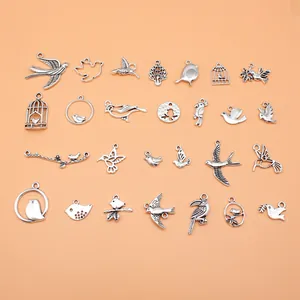 Antique Silver Bird Charms Alloy Swallow Pigeon Hummingbird Pendants For DIY Jewelry Making Vintage Birdcage Charms For Necklaces
