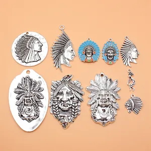 Set Pendenti Testa di Indiano in Lega Argento Antico per Gioielli Fai da Te Accessori in Stile Etnico Retrò