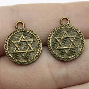 Detaillierte 15mm vintage Bronze Davidstern Anhänger für DIY Schmuckherstellung Zubehör