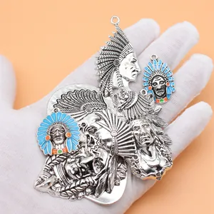 Set di 10 ciondoli a testa di indiano in argento vintage per gioielli fai da te
