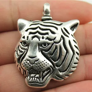 Retro Alloy Tiger Head Pendant For DIY Jewelry Making Antique Bronze Silver Metal Animal Charm For Necklace Bracelet Accessory