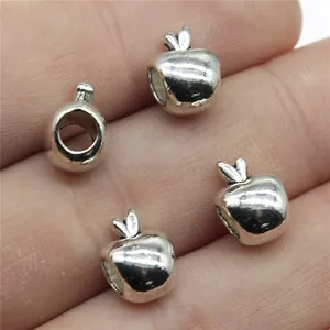 Cuentas de Agujero Grande de Aleación en Forma de Manzana de Plata Antigua Amuletos de Frutas Minimalistas para Fabricación de Joyería DIY Pulsera Collar