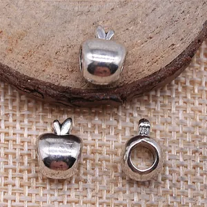 Cuentas en forma de manzana en plata antigua con agujeros grandes para joyas DIY