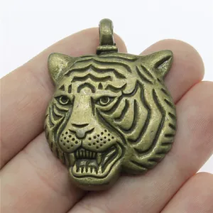 Large bronze tiger head charm pendant for DIY jewelry making accessories 45x34mm