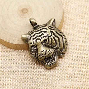 Antique bronze tiger head pendant for DIY jewelry making, 45x34mm vintage charm