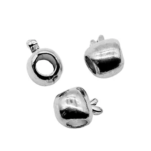 Cuentas en forma de manzana de plata antigua con agujero grande para hacer joyas DIY
