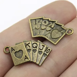 Antique bronze poker royal flush hearts alloy charm pendants for DIY jewelry craft making