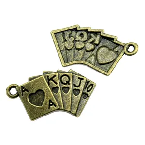 Antique bronze poker card charm with royal flush hearts pendant for DIY jewelry making