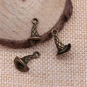 Vintage antique bronze wizard hat charms for DIY jewelry making and craft projects