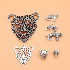 7Pcs Antique Silver Leopard Pendant Set Alloy Animal Head Charm For Jewelry Making DIY Necklace Bracelet Accessories