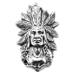 Pendentif chef indien argent antique 58x35mm pour la création de bijoux DIY à la main